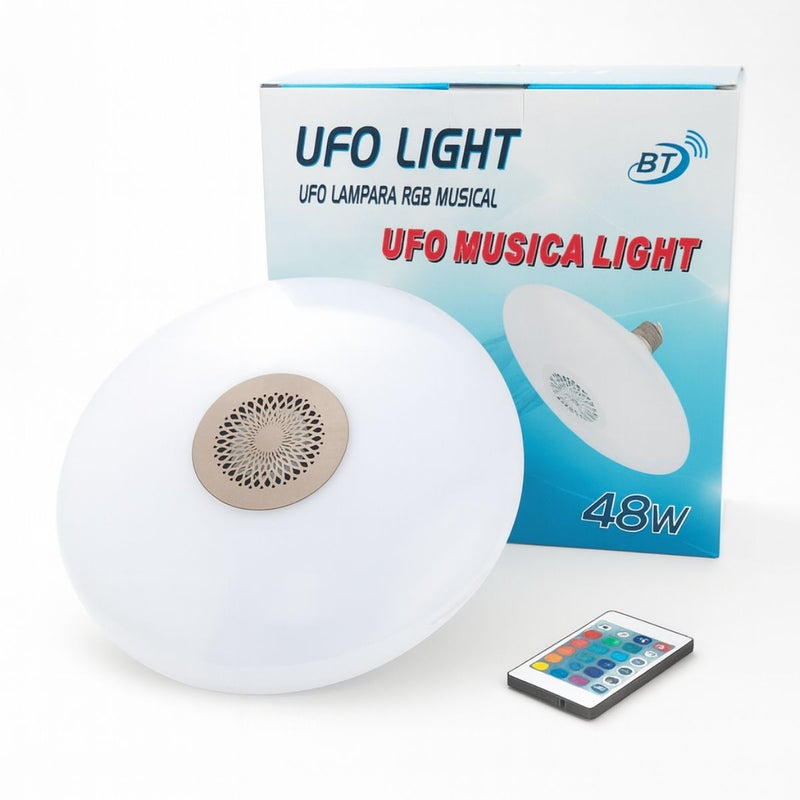 Foco LED RGB Y Luz Blanca 6500K Bluetooth Con Bocina. Lámpara Socket E27 Con Control Remoto. Bombillo Para Salas, Habitaciones, Gamers. 48W. 11.8”(30CM)