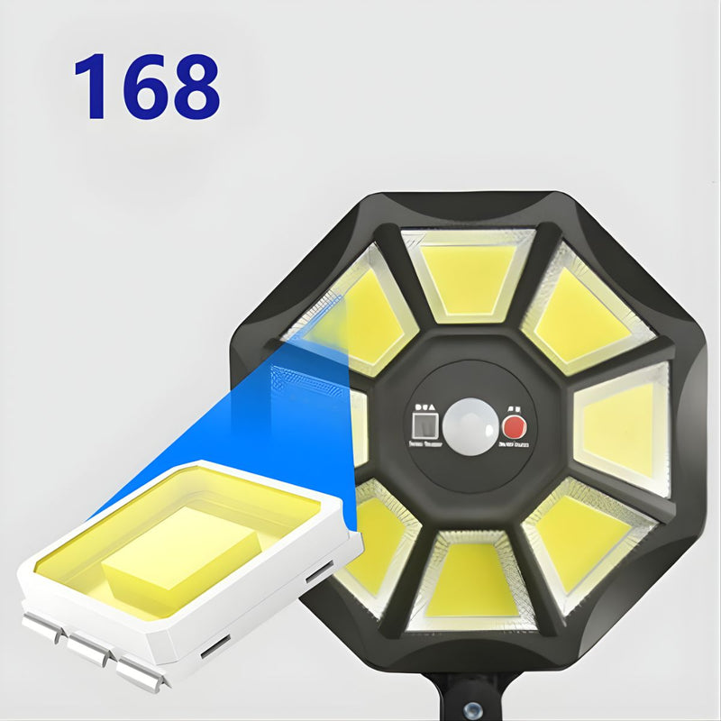 Lámpara Solar LED con Sensor de Movimiento. Foco con panel Solar y Control Remoto. Luz Impermeable para exterior.