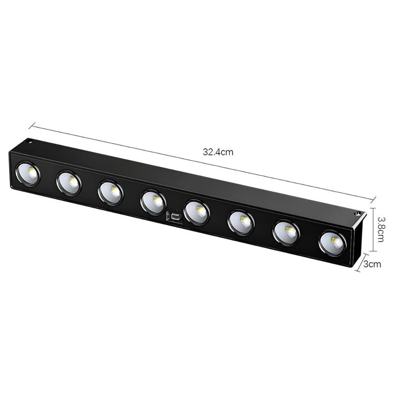 Lámpara Solar LED lineal con 8 Focos. Luz Cálida Impermeable para exterior. Iluminación con panel solar.
