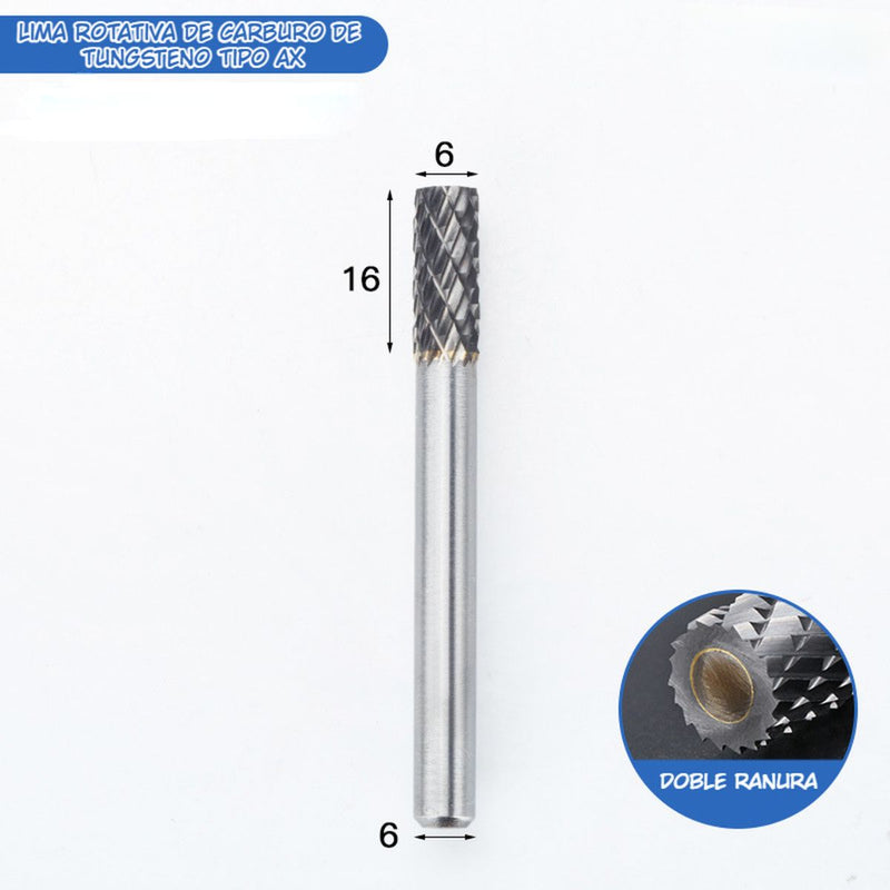 Fresa Lima Rotativa Cilíndrica De Carburo De Tungsteno Para Mototool. Vástago: 6mm. Cabeza: 6mm.