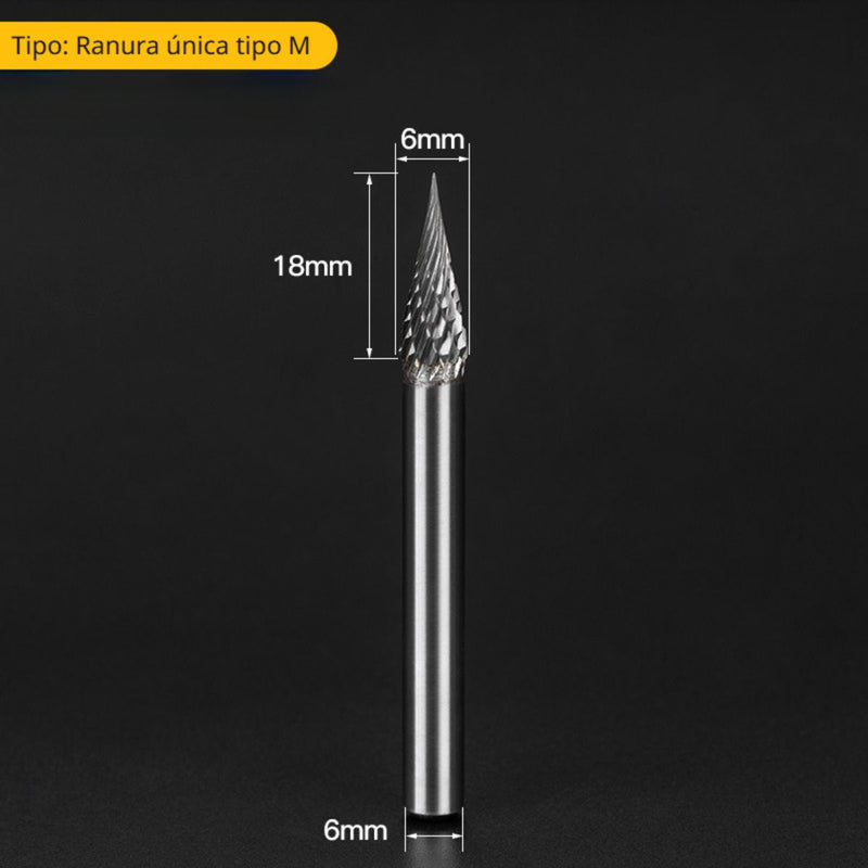 Fresa Lima Rotativa Cónica Punta Aguda De Carburo De Tungsteno Para Mototool. Vástago: 6mm. Cabeza: 6mm.