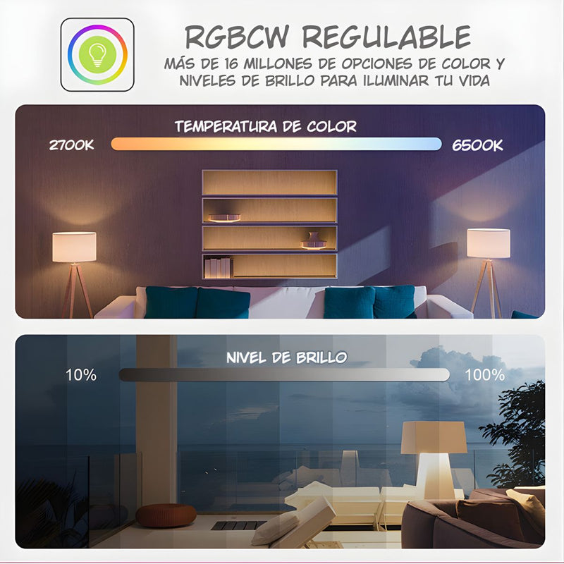 Foco Bombillo LED Inteligente WiFi 9W RGB+CW+WW. Control por App CozyLife, Alexa y Google Assistant. Luz multicolor regulable.