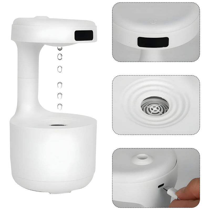 Humidificador Inteligente Con Pantalla LED con efecto de gotas flotantes. Recargable Por USB.