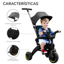 Coche Triciclo Plegable para Bebé con Bolsa y Reposabrazos Acolchado. Color Gris. Cochecito para niños.