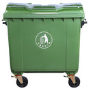 Contenedor de Basura 1100L con Ruedas y Tapa. Tanque de Residuos Industrial de Polietileno Reforzado. Color Verde.