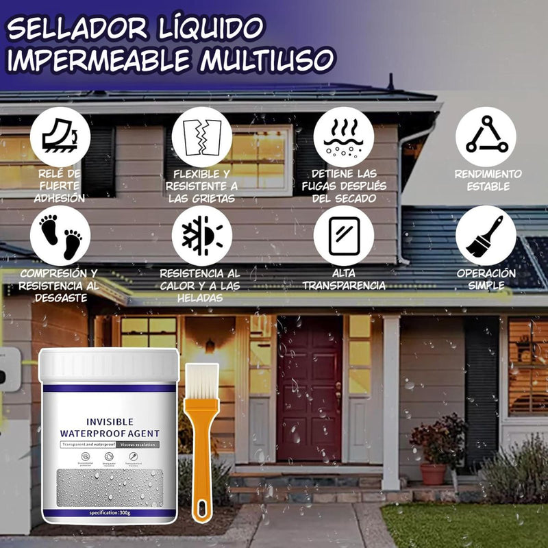 Sellador Impermeable Invisible 300g con Brocha Aplicadora. Agente Líquido Transparente de Alta Resistencia para Sellado a Prueba de Agua.