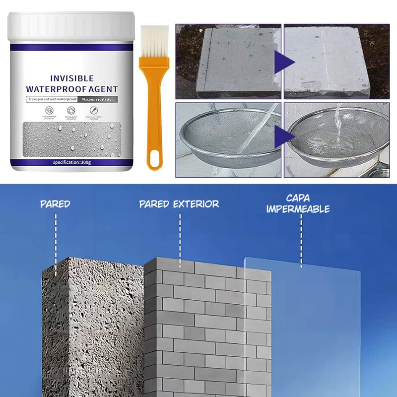 Sellador Impermeable Invisible 300g con Brocha Aplicadora. Agente Líquido Transparente de Alta Resistencia para Sellado a Prueba de Agua.