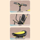 Coche Triciclo Evolutivo 9 en 1 para Bebé con Capota y Barra de Empuje Ajustable. Color Negro con Amarillo. Cochecito Infantil Plegable.