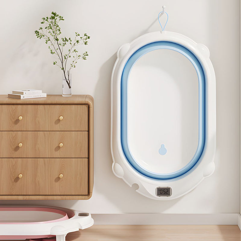 Tina Plegable para Bebé con Termómetro Digital y Cojín Antideslizante. Bañera Infantil Portátil Azul.