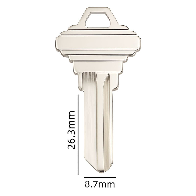 Llave en Blanco de Perfil Estándar con Cabeza Geométrica (26.3mmx8.7mm). Ideal para copia o Duplicado de Cerraduras.