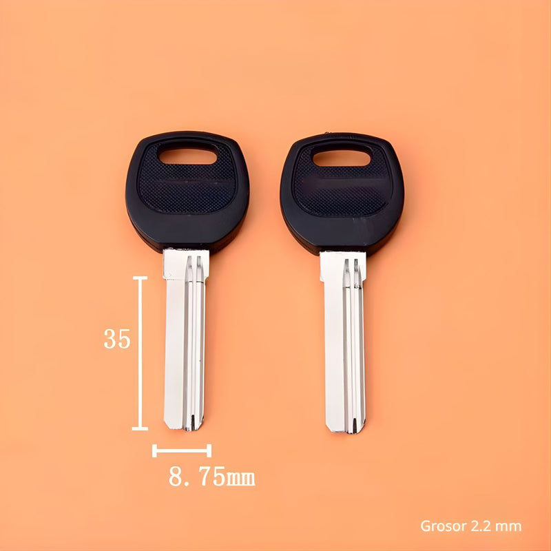 Llave en Blanco con Cabeza Plástica Reforzada (35mmx8.7mm). Ideal para copia o Duplicado Automotriz. Izquierda