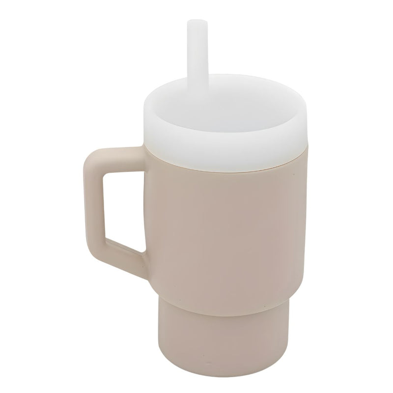 Vaso de Silicón con carrizo 310 ml. Botella de agua Antiderrame para Niños. Color chocolate claro.