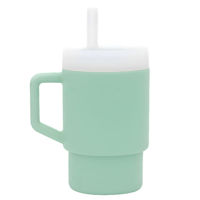 Vaso de Silicón con carrizo 310 ml. Botella de agua Antiderrame para Niños. Color verde menta.