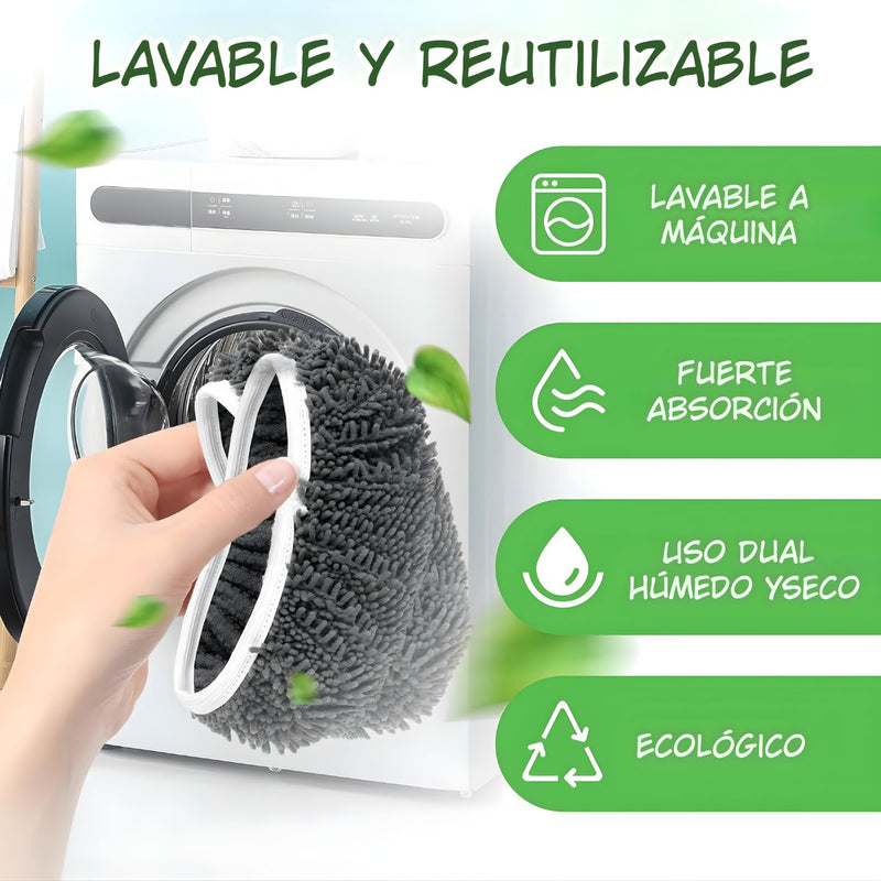 Funda de Microfibra Reutilizable para Mopa o Trapeador. Repuesto Lavable de Alta Absorción. Color Gris. Tamaño grande 45.3×11.5cm.