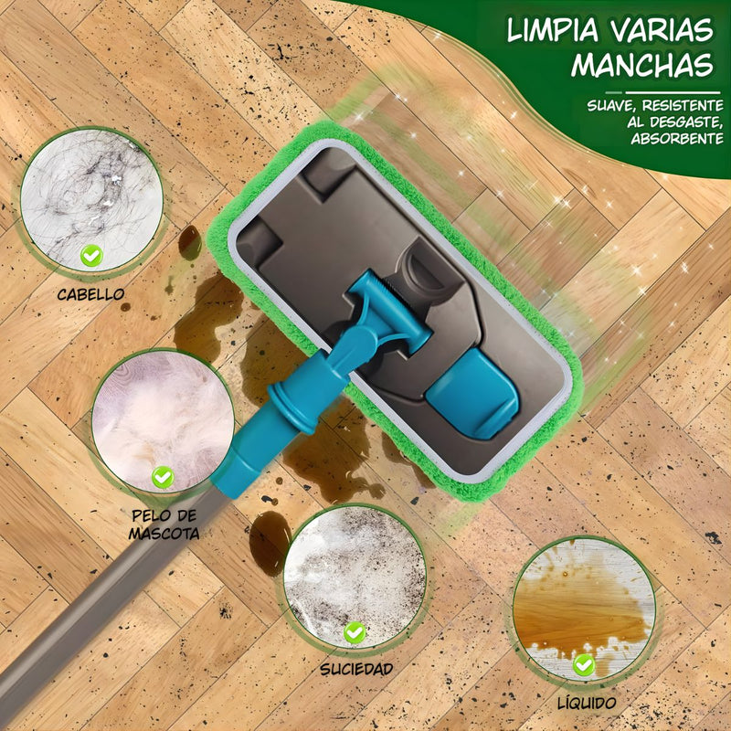 Funda de Microfibra Reutilizable para Mopa o Trapeador. Repuesto Lavable de Alta Absorción. Color verde. Tamaño grande 45.3×11.5cm.