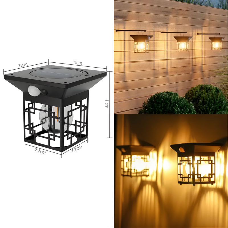 Lámpara Solar Decorativa con Sensor de Movimiento 1200 mAh. Foco LED con Panel Solar. Luz Cálida para Jardín o Pared Exterior.