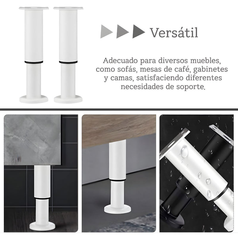Patas Ajustables para Muebles 72–110cm. Soporte Metálico Reforzado para Sofás, Mesas o Gabinetes. Fáciles de Instalar y Nivelar. Color blanco.