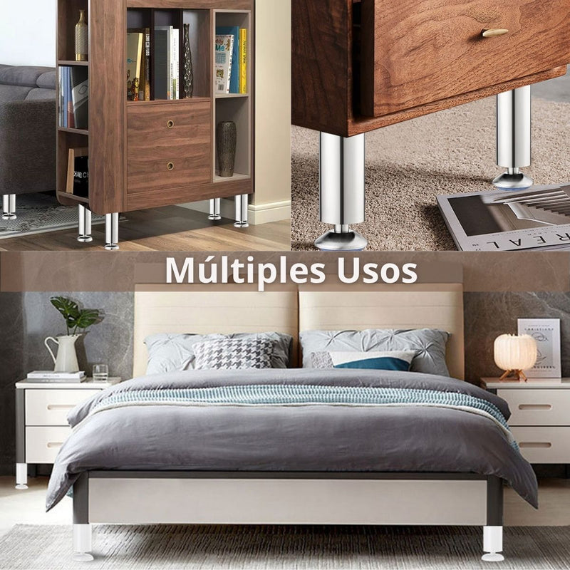 Patas De Muebles niveladores Ajustables De Acero Inoxidable 10 Cm (3.9”) Pie Para Sofás, Camas, Muebles De Cocina Y Armarios. Color Plateado. Incluye Tornillos. (1 und)