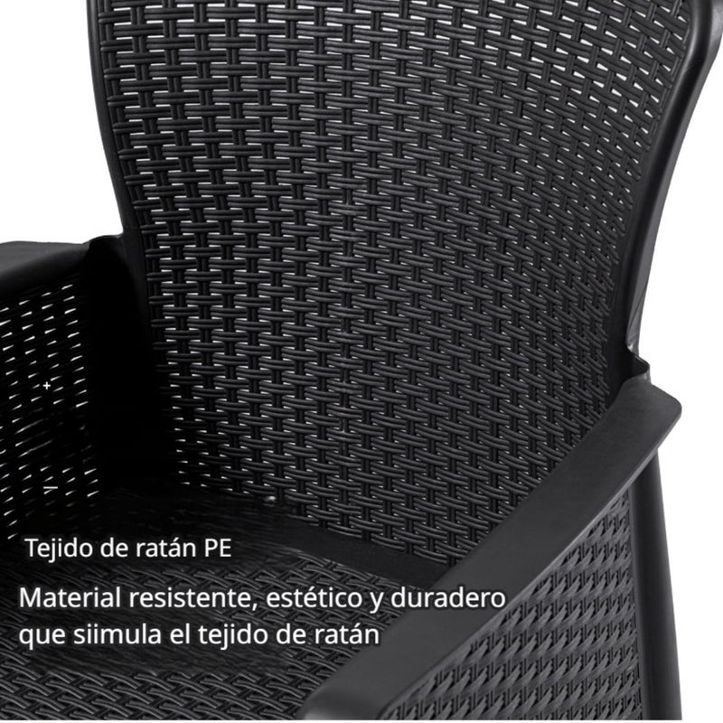 Sillas Y Mesa De Exterior Con Cojines De Polietileno PE Ratán Sintético. Muebles De Exterior Para Terraza, Balcón Y Jardín (Set de 2 Sillas + Mesa de centro). Viene desarmado