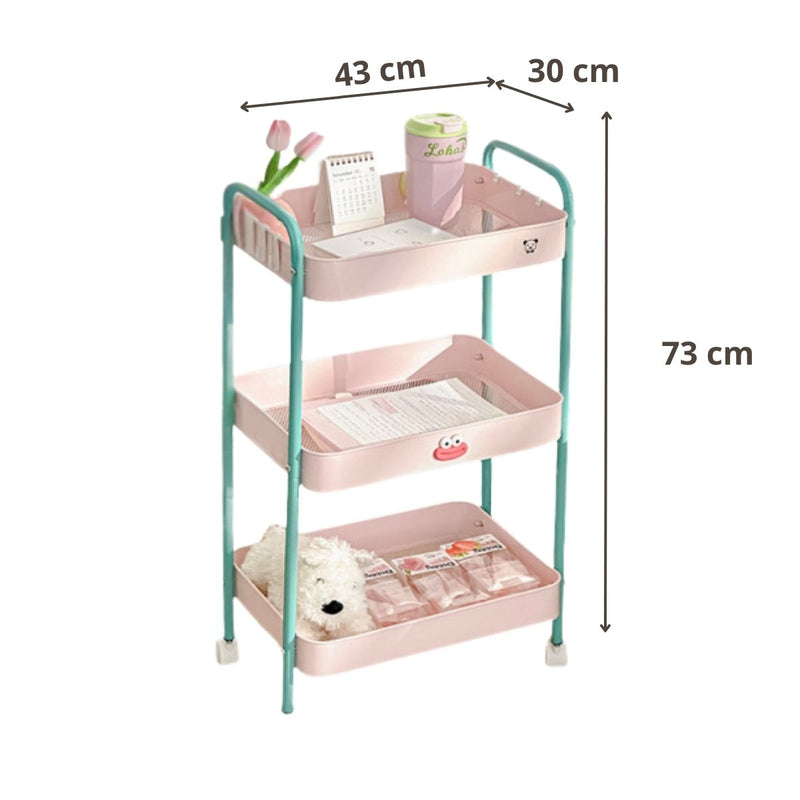 Carrito Organizador Metálico De 3 Niveles 17x12x 28” (43x30x73Cm) Carrito Auxiliar Multifuncional Para Hogar, Oficina, Cocina Y Baño. Color Rosa Y Celeste