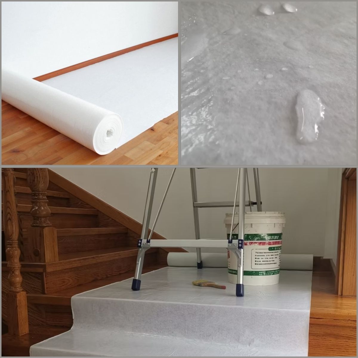 Rollo plastico Protector De Piso autoadhesivo acolchado Antiderrame Color Blanco Rollo De 39.4x 984.3" (1x25m) De PE. Lana Sintética Antideslizante Y Autoadhesiva.