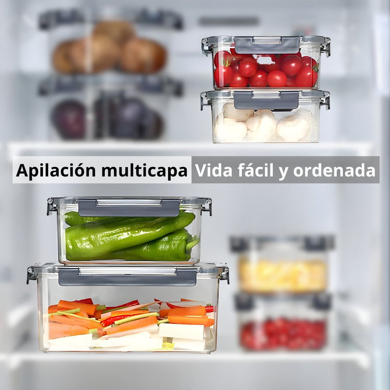 Recipiente Hermético De Almacenamiento Apilable De 550ml De PET Grado Alimenticio. Vasija De Comida Para Microondas Y Refrigerador. Caja De Almacenamiento Sellada.