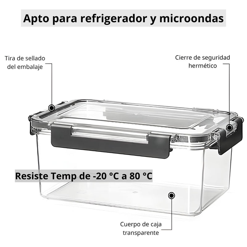 Recipiente Hermético De Almacenamiento Apilable De 1.4 Litros De PET Grado Alimenticio. Vasija De Comida Para Microondas Y Refrigerador. Caja De Almacenamiento Sellada.