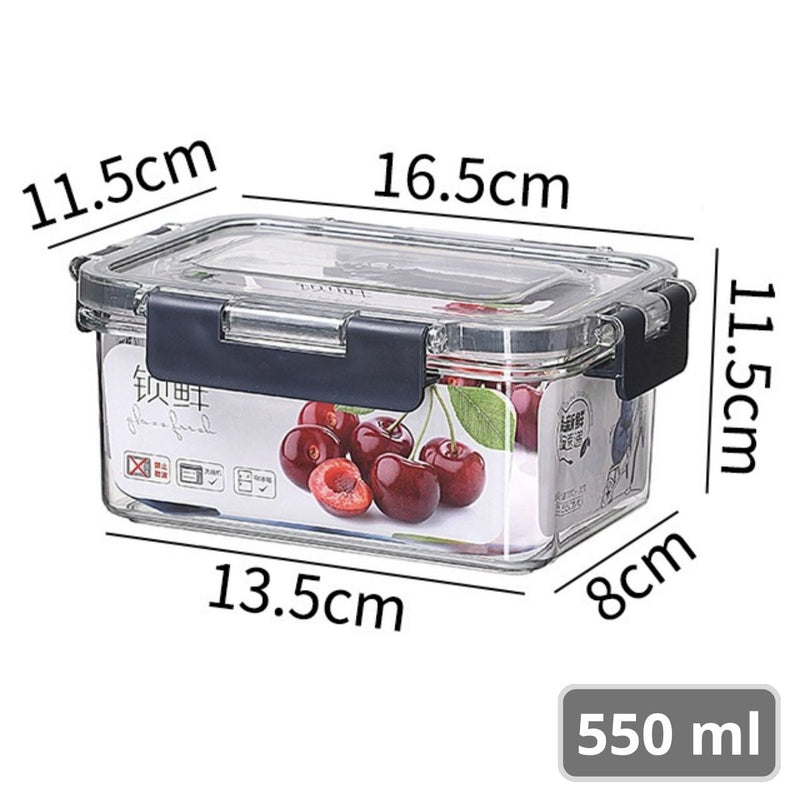 Recipiente Hermético De Almacenamiento Apilable De 550ml De PET Grado Alimenticio. Vasija De Comida Para Microondas Y Refrigerador. Caja De Almacenamiento Sellada.