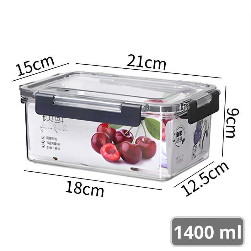 Recipiente Hermético De Almacenamiento Apilable De 1.4 Litros De PET Grado Alimenticio. Vasija De Comida Para Microondas Y Refrigerador. Caja De Almacenamiento Sellada.