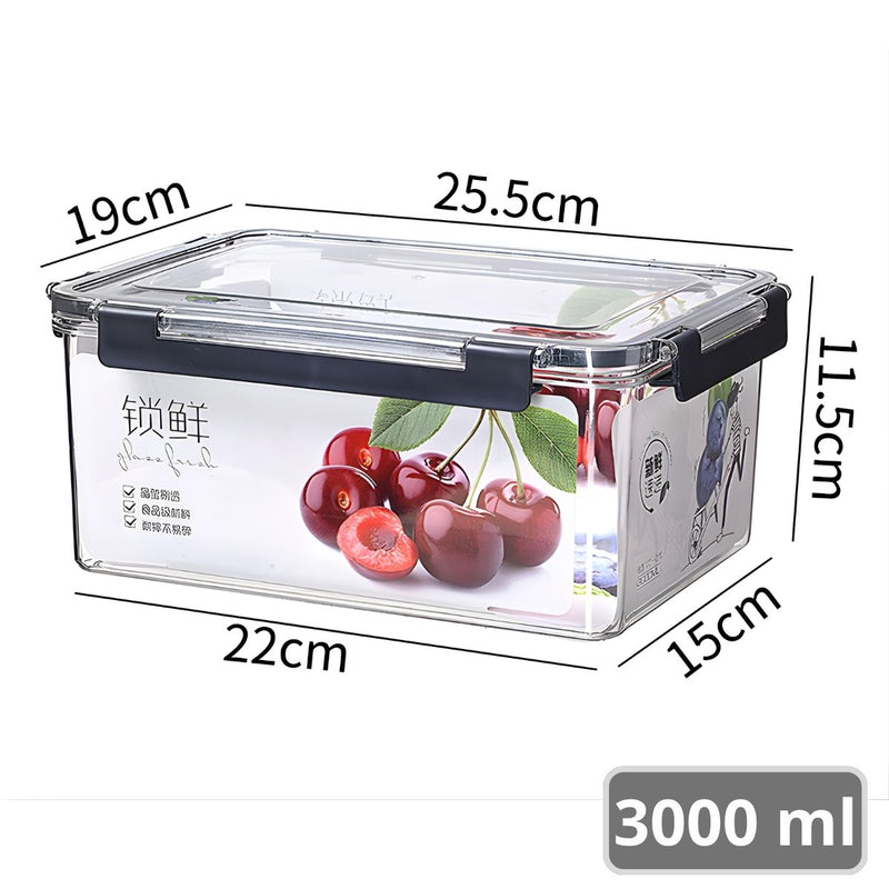 Recipiente Hermético De Almacenamiento Apilable De 3 Litros De PET Grado Alimenticio. Vasija De Comida Para Microondas Y Refrigerador. Caja De Almacenamiento Sellada.