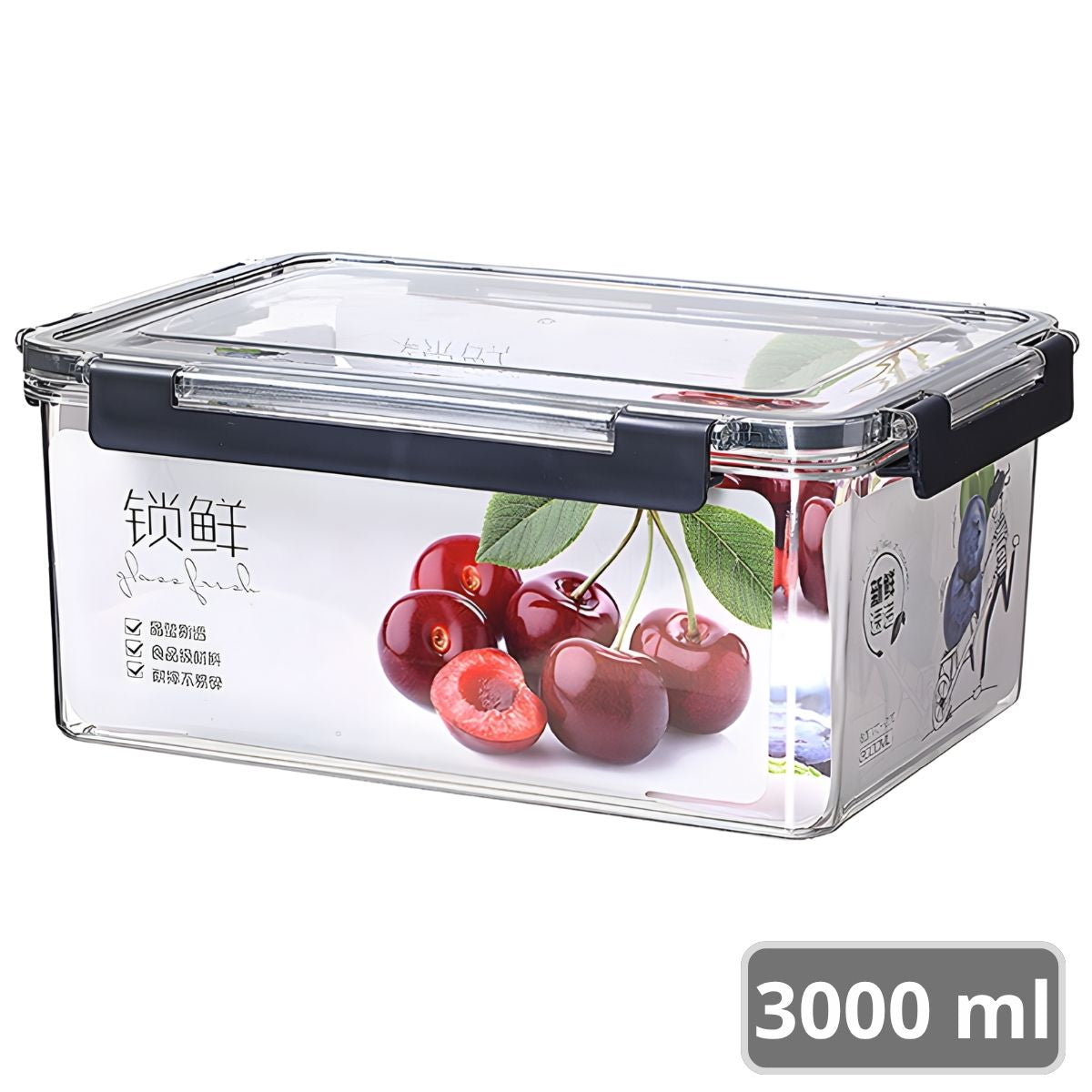 Recipiente Hermético De Almacenamiento Apilable De 3 Litros De PET Grado Alimenticio. Vasija De Comida Para Microondas Y Refrigerador. Caja De Almacenamiento Sellada.