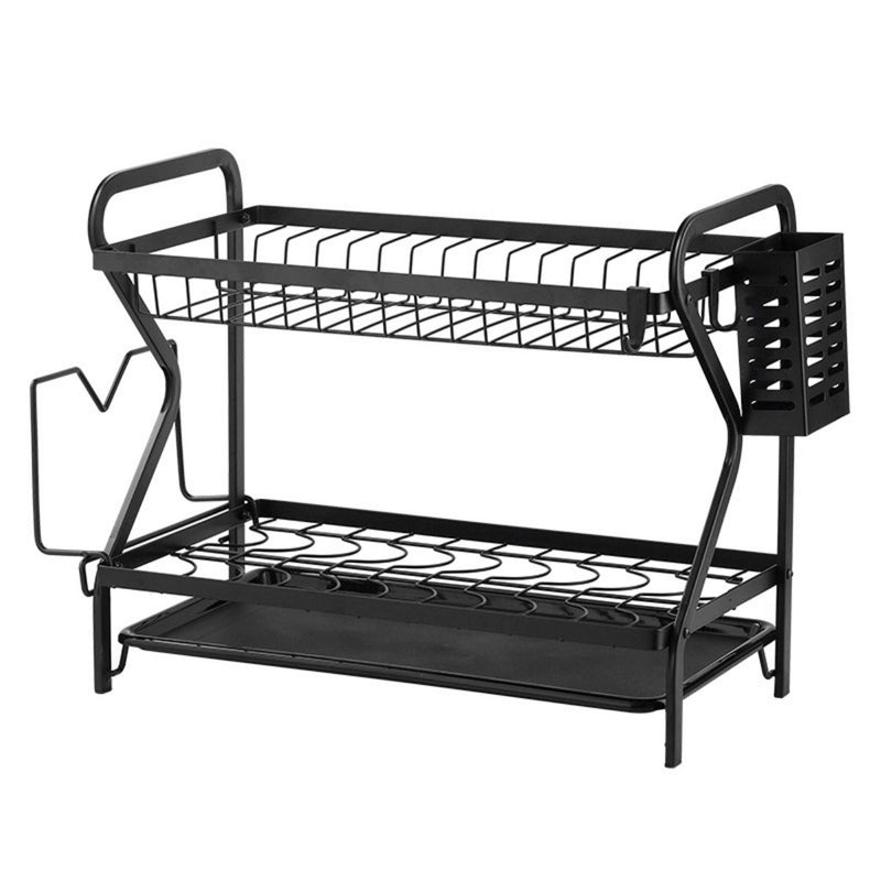 Escurridor De Platos De 2 Niveles De Hierro Forjado De 17.3x9.6x14.1” (44x 24.5x 36cm). Color Negro