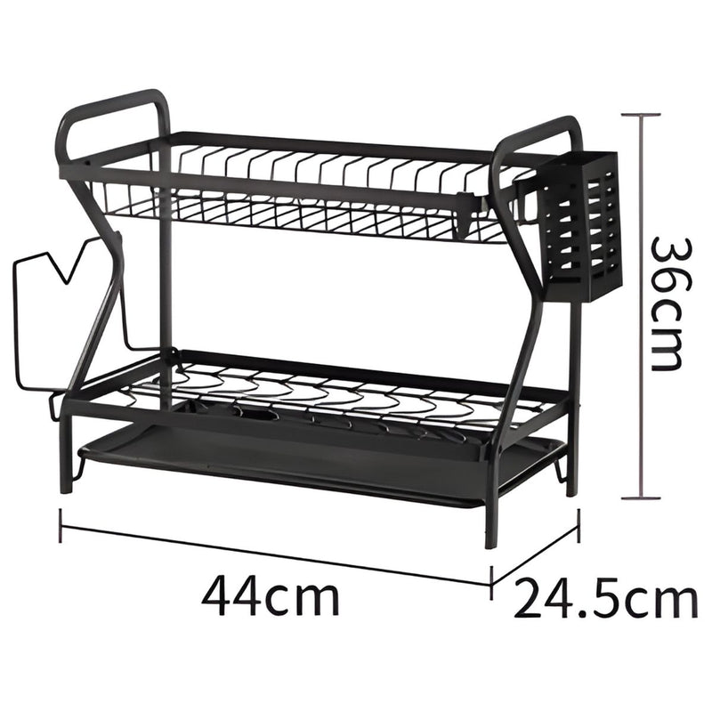 Escurridor De Platos De 2 Niveles De Hierro Forjado De 17.3x9.6x14.1” (44x 24.5x 36cm). Color Negro