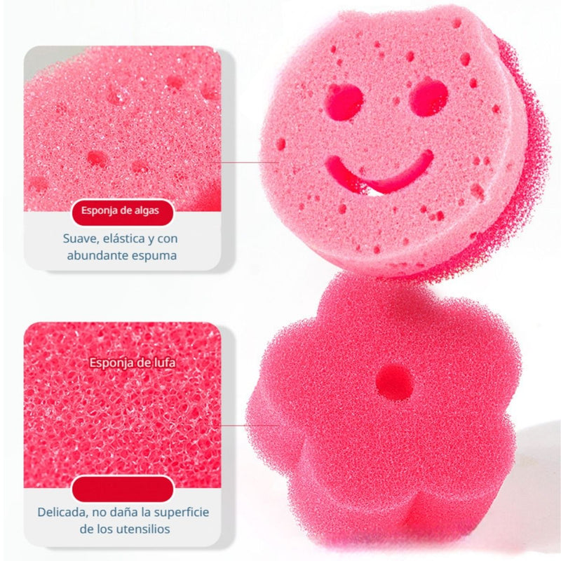 Esponjas De Limpieza Multiusos De Imitación Lufa Y Esponja De Algas. 9.8×9.8×3.9cm Esponjas De Fregar Para Cocina Y Vajilla Firmes en agua fría Y Suaves en Agua Tibia (3 Unds)