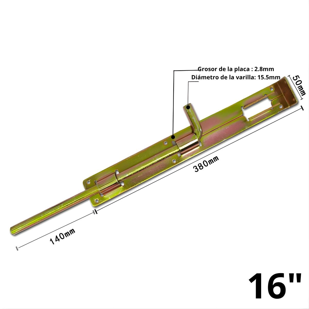 Pasador Picaporte tipo perno Cerrojo De Piso De 16” (40.6 Cm) En Hierro Galvanizado Antióxido Para Puertas Y Portones. Pestillo Color Dorado ( No incluye orejas pasadoras)