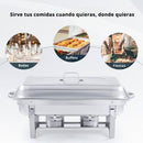 Chafing Dish Rectangular De Acero Inoxidable De Tres Compartimientos Calentamiento Por Alcohol Para Hoteles, Restaurantes, Buffets, Catering.