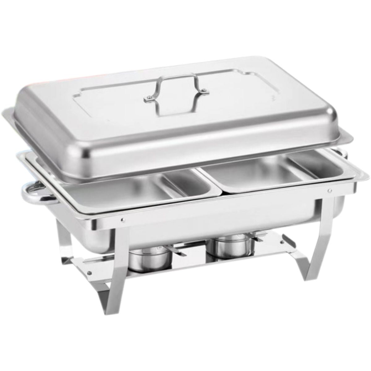 Chafing Dish Rectangular De Acero Inoxidable De Dos Compartimientos Calentamiento Por Alcohol Para Hoteles, Restaurantes, Buffets, Catering.
