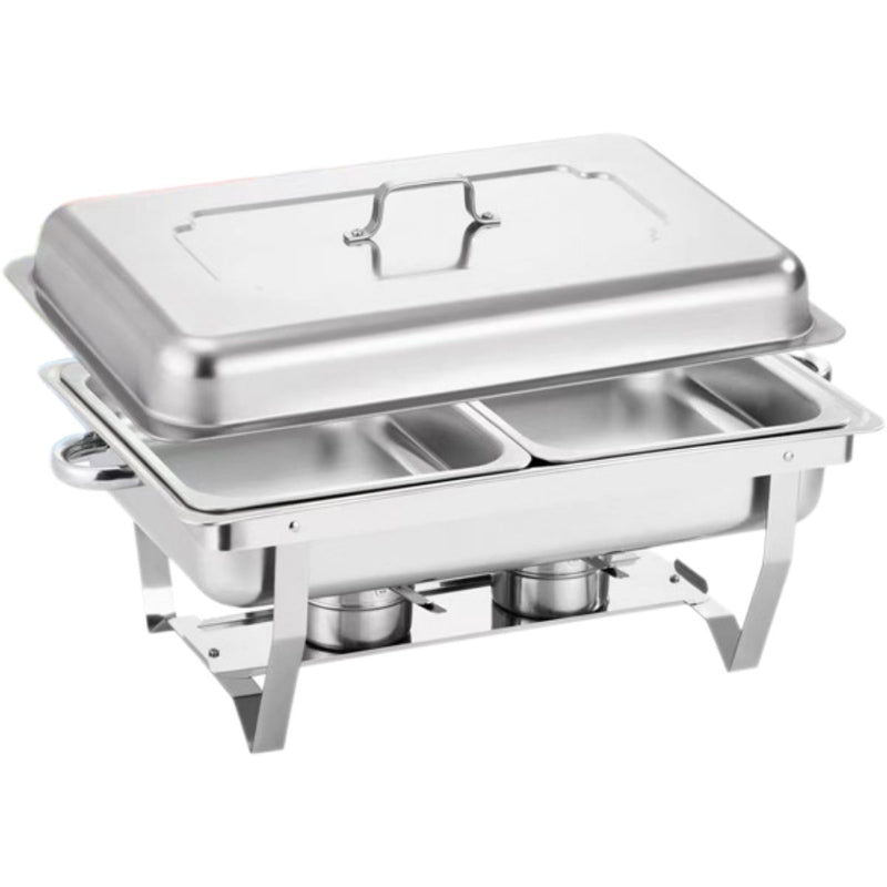 Chafing Dish Rectangular De Acero Inoxidable De Dos Compartimientos Calentamiento Por Alcohol Para Hoteles, Restaurantes, Buffets, Catering.