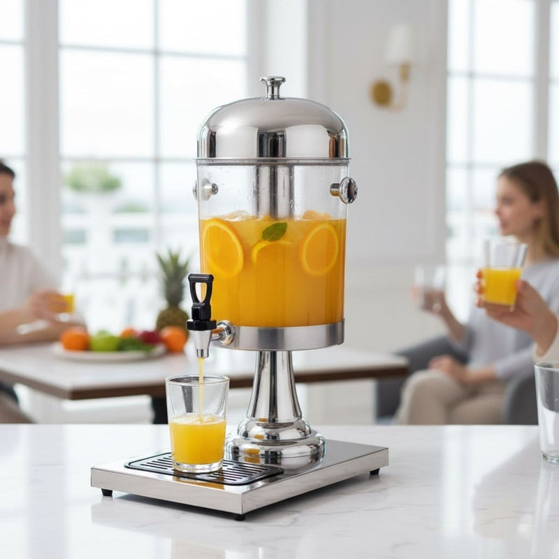 Dispensador De Jugos De 8L (2 Gal)  De Una Sola Boca De Acero Inoxidable Con Grifo Antigoteo Ideal Para Buffets, Restasurantes, Hoteles Y Catering