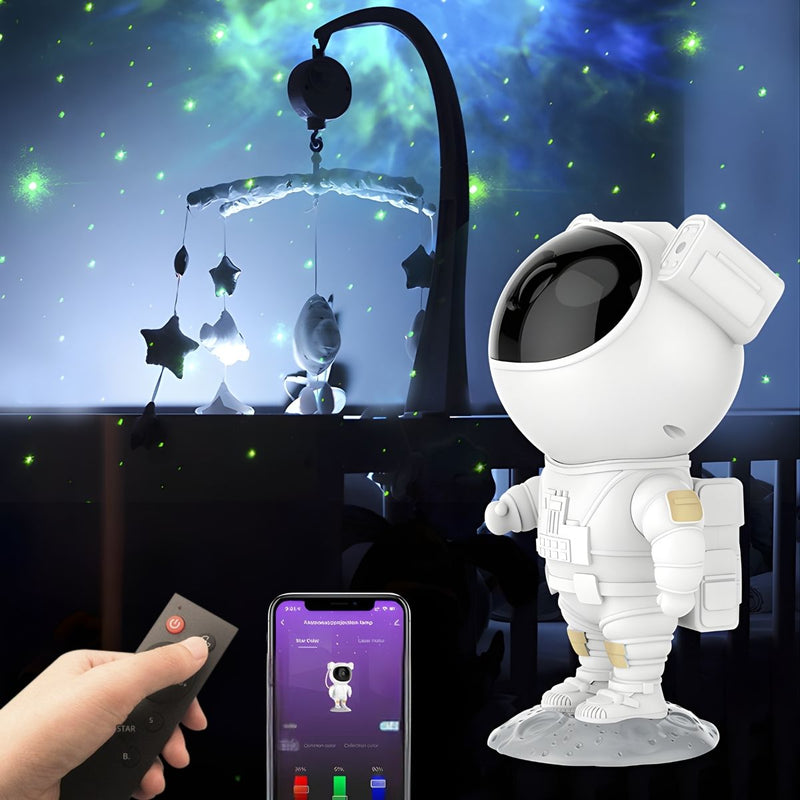 Proyector Astronauta Luz Nocturna 4.7x4.3x9” (12x11x23Cm) 5V 1A, 2500mAh. Ideal Para Habitaciones Infantiles Y Decoración.