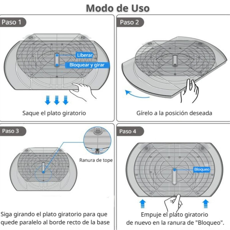 Bandeja Giratoria Deslizable organizador De Refrigerador De 16.5x11.1”x1.4” (41.9x 28.2x3.6 cm) De PET. Lazy Suzan Para Cocina Y Comedor.