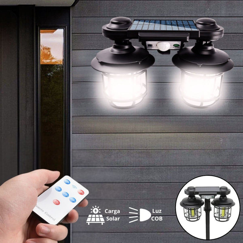 Lámpara Solar LED Doble Luz 192 COB Con Control Remoto, Sensor De Movimiento Y Protección IP65 Para Exteriores