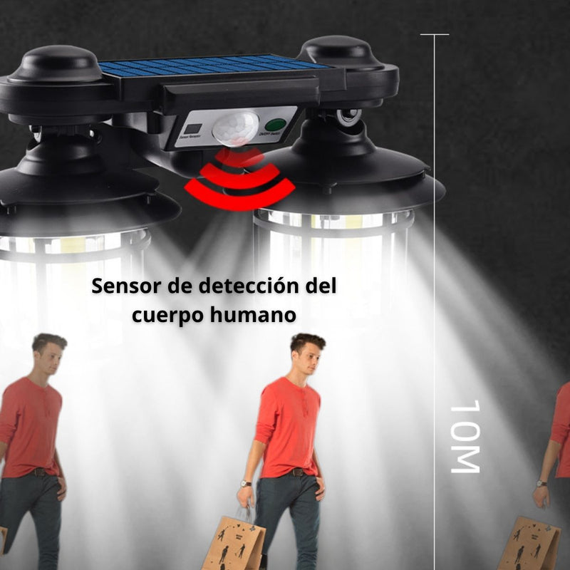Lámpara Solar LED Doble Luz 192 COB Con Control Remoto, Sensor De Movimiento Y Protección IP65 Para Exteriores