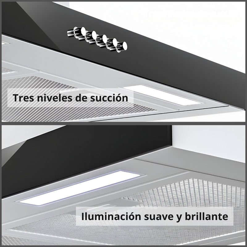 Campana Extractora Empotrable 27.5” (700mm) Motor De Cobre Succión 22m³/min, 390Pa, 110V, 60Hz. Extractor De Humo Y Grasa Para Cocina.