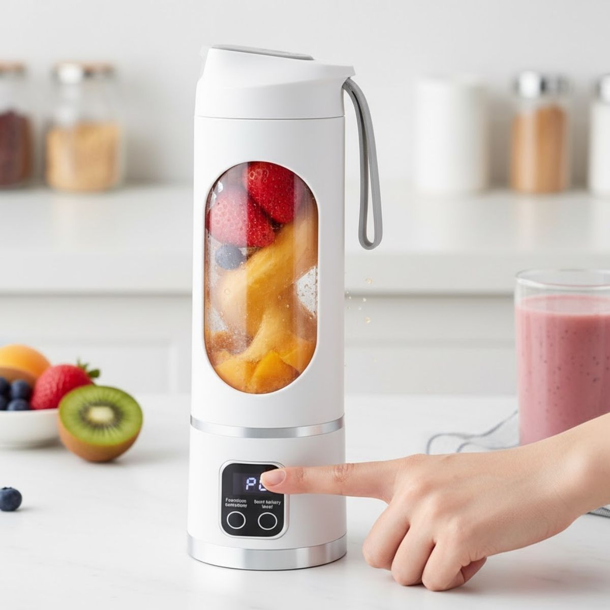 Licuadora Portátil Inalámbrica De 450ml De 50W, 7.4V Y 18000Rpm Con Cuchilla De Acero Inoxidable De 12 Hojas. Batidora Personal Para Jugos Y Smoothies. Color Blanco