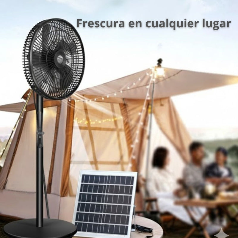 Abanico Ventilador Solar De Pedestal A Control Remoto 5V 25W.Con Batería De Litio 20000 mAh Recargable Y Panel Fotovoltaico 6V 20W. Puerto USB De 16” (40.6Cm)