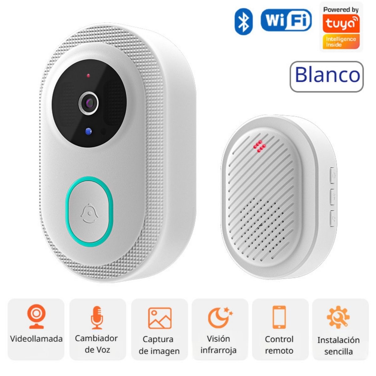 Timbre Inteligente Con Cámara WiFi Y Visión Nocturna E Intercomunicador A Prueba De Agua IP65.