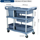 Carrito De Servicio De 40.7x18.7x35.4” (103.5x47.5x90cm) Carrito De Almacenamiento De PP Y Aluminio Con Ruedas Silenciosas Para Hoteles, Restaurantes Y Clínicas.