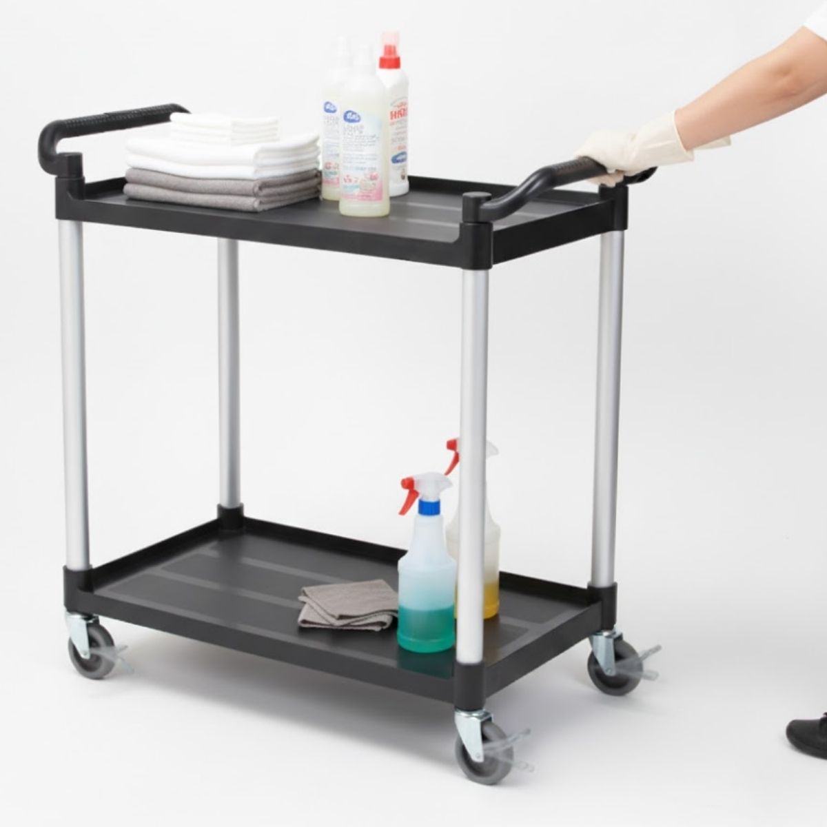 Carrito De Servicio 40.2x19.3x38.6” (102x49x98cm) Carrito De Transporte De PP Reforzado Y Aluminio Con Ruedas Silenciosas Para Hoteles, Restaurantes Y Clínicas.