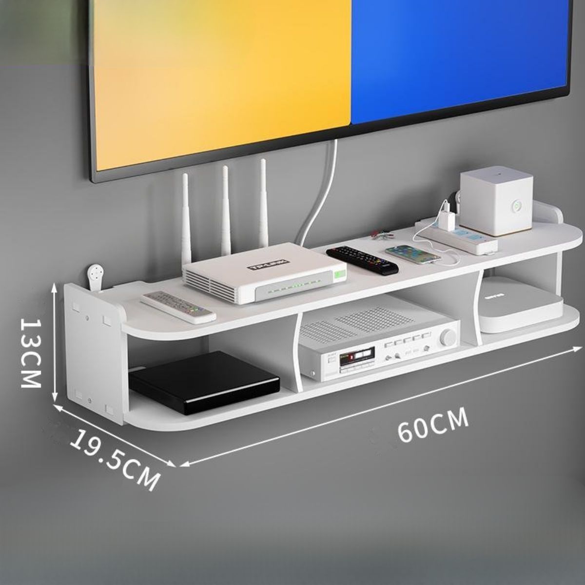 Estante Organizador De Pared Multiuso De 2 Niveles 23.6x7.7x5.1” (60x19.5x13cm). Repisa De Almacenamiento Reforzada Para Router Y Electrónicos.
